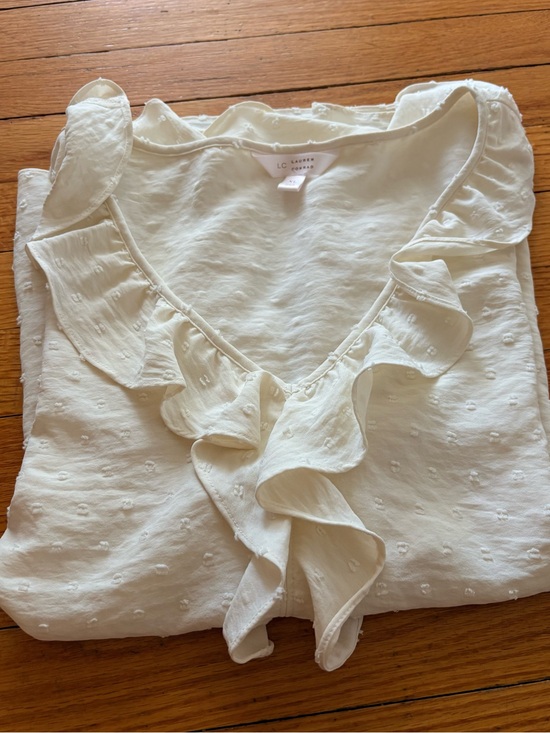 LC Lauren Conrad Tops - LC Lauren Conrad Ivory Ruffle V-Neck Swiss Dot Blouse